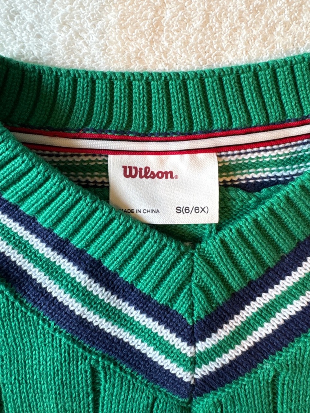 Wilson Preppy Tennis Sweater, Green w Blue White. Size 6/6x - Picture 3 of 8